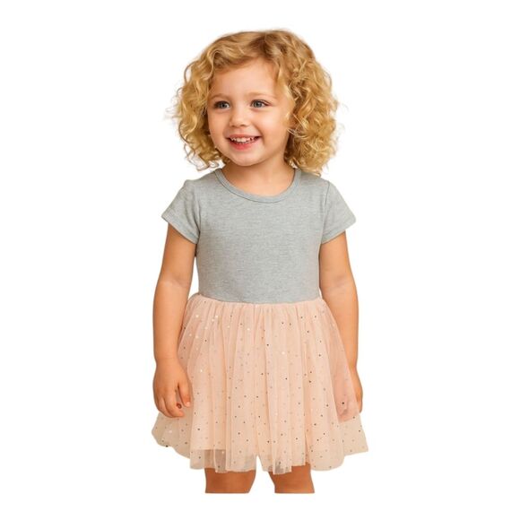 Tucker + Tate Gray Pink Blush Ribbed Tulle Puffy Sparkle Twirly Dress Girls 4 4T - Picture 1 of 6